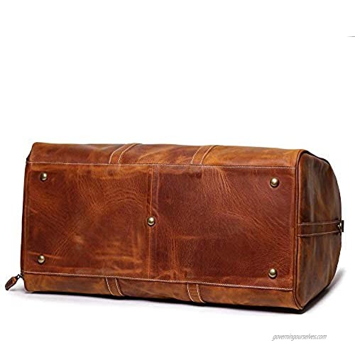 TUZECH Leather Vintage Duffel Travel Bag for Men/Women|Full Grain Leather|Travel Overnight Weekend Leather Bag|Sports Gym Airplane Luggage Carry-With Shoe Compartment 22 Inch (Party Tan Brown)
