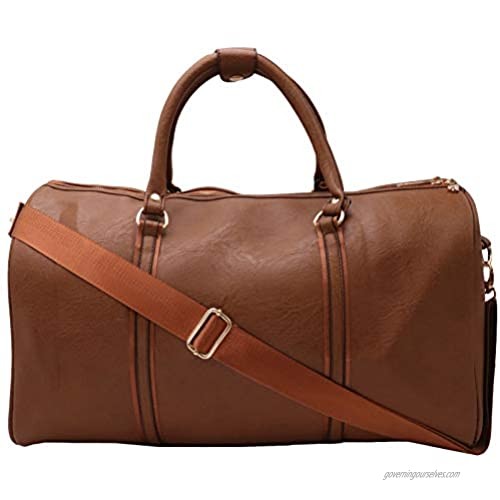 Weekend Travel Duffel Bag Waterproof Tote Weekender Bag Leather Overnight Bag Luggage Carry On Sports Bag Gym Bag for Men&Women (Brown)