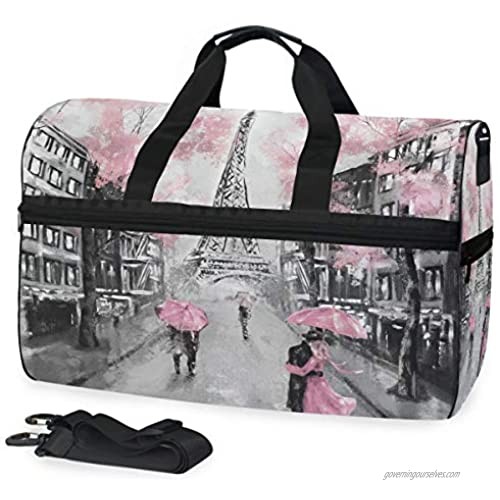 XMCL Eiffel Tower Paris France Travel Duffel Bag Large Capacity Carry-on Luggage Sport Gym Bag Overnight Bag With Shoes Compartment
