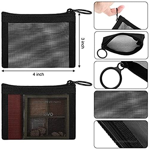 10 Pieces Mini Zipper Mesh Bags 3 x 4 Inch Small Mesh Pouch Black Mesh Zipper Pouch Nylon Mesh Coin Purse Clear Portable Cosmetic Case with Key Holder for Travel Home Office Small Item Container