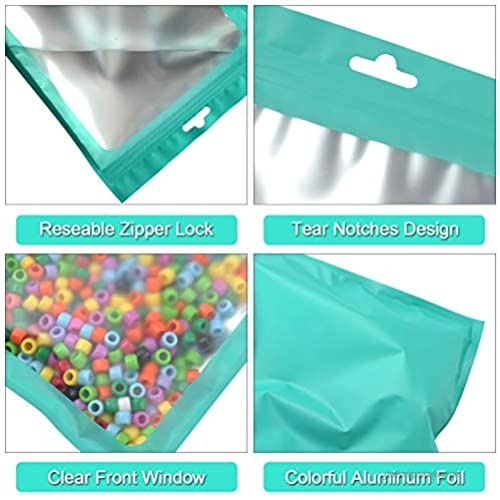 100-pack resealable mylar bags with front window Smell Proof bag packaging pouch bag for lip gloss eyelash cookies sample food jewelry electronics |flat|cute| (Teal 2.75×3.93 inches)