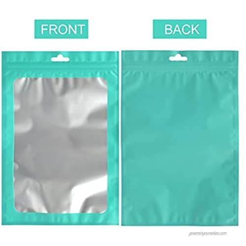 100-pack resealable mylar bags with front window Smell Proof bag packaging pouch bag for lip gloss eyelash cookies sample food jewelry electronics |flat|cute| (Teal 2.75×3.93 inches)