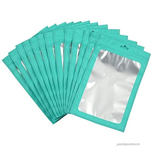 100-pack resealable mylar bags with front window Smell Proof bag packaging pouch bag for lip gloss eyelash cookies sample food jewelry electronics |flat|cute| (Teal  2.75×3.93 inches)