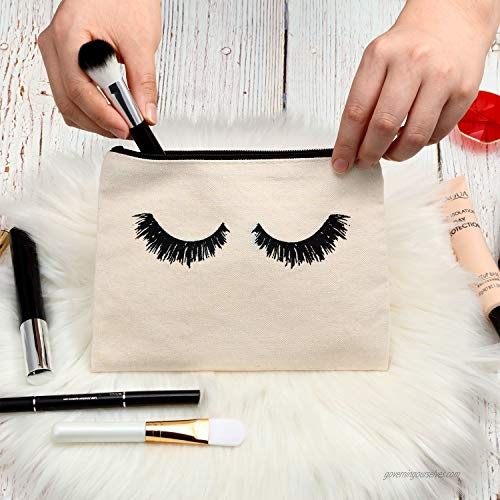 12 Pieces Eyelash Makeup Bags Cosmetic Canvas Bags Multipurpose Makeup Pouch Cases Zipper Toiletry Bag for Women Girls (7.87 x 5.7 Inch)