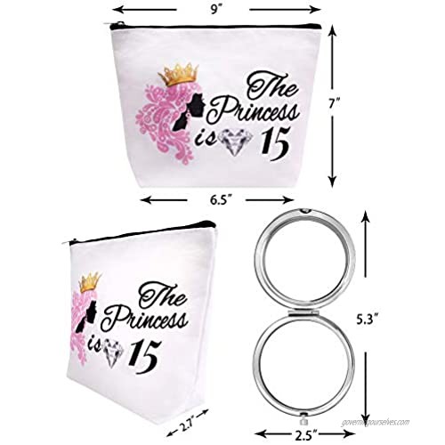 15th Birthday Gifts for Teen Girls 15 Year Old Girl Gifts for Birthday Birthday Gifts for 15 Year Old Girls Present for 15 Year Old Girl 15th Birthday Mirror 15th Birthday Makeup Bag Cosmetic Bag