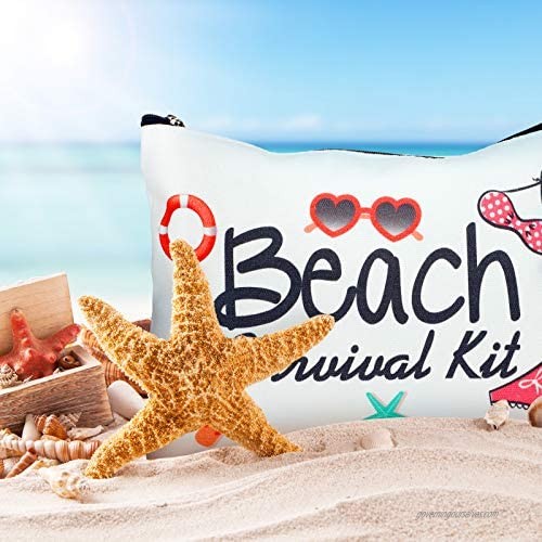 2 Pieces Beach Survival Kit Cosmetic Bag Funny Beach Makeup Bag Beach Accessories Travel Organizer Bag Cotton Pouch Case for Women Kids Present