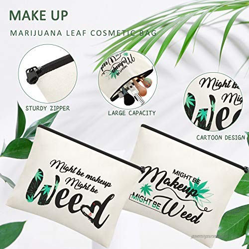 2 Pieces Leaf Makeup Cosmetic Bag Might Be Makeup Bag Funny Weed Leaf Cosmetic Bag Weed Cosmetic Bag Multipurpose Makeup Case with Zipper for Women Girls Vacation Travel