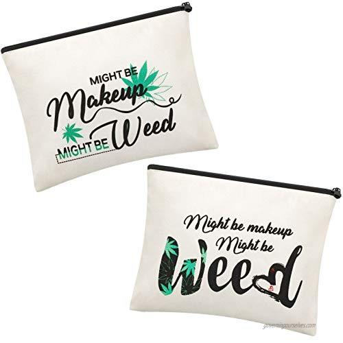 2 Pieces Leaf Makeup Cosmetic Bag Might Be Makeup Bag Funny Weed Leaf Cosmetic Bag Weed Cosmetic Bag Multipurpose Makeup Case with Zipper for Women Girls Vacation Travel