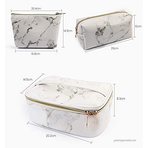 3 Pack Marble Makeup Bag Organizer Travel Cosmetic Bags Small Large Make Up Pouch for Women and Girls Beauty Cute Teens Purse