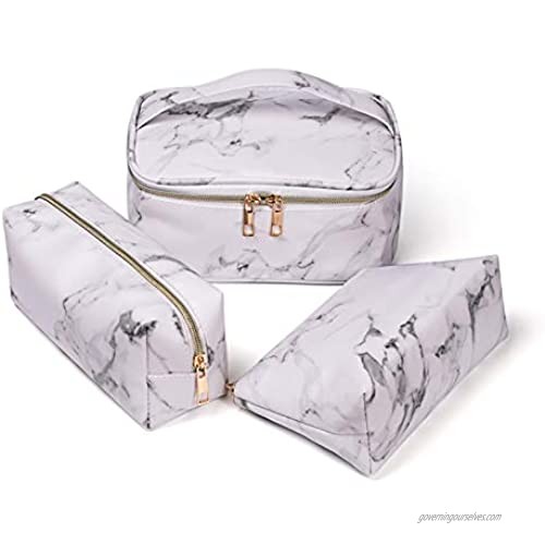 3 Pack Marble Makeup Bag Organizer Travel Cosmetic Bags Small Large Make Up Pouch for Women and Girls Beauty Cute Teens Purse