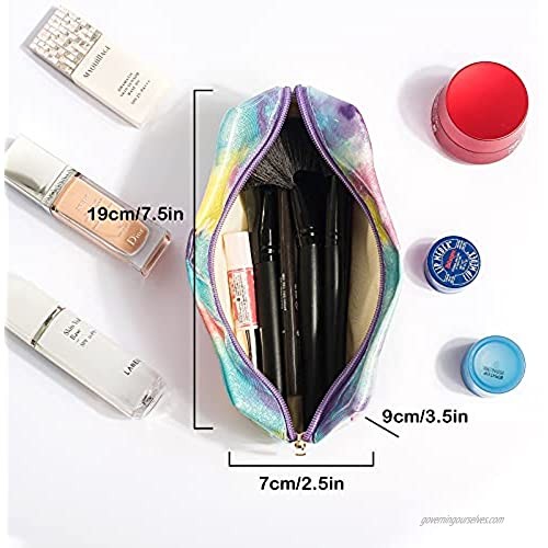 3 PCS Makeup Bags Tie Dye Travel Cosmetic Pouch Water-resistant Organizer Portable Storage Bag Cute Toiletry Bags for Women and Girls (Colourful tie-dye M)