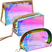3 Pieces Holographic Makeup Bag Cosmetic Travel Bag Portable Waterproof Toiletries Bag Iridescent Cosmetic Pouch Makeup Organizer for Women Girls