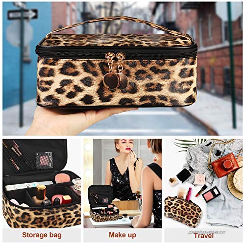 3 Pieces Leopard Print Cosmetic Bag Set Cheetah Toiletry Travel Makeup Bag Portable Makeup Pouch Brush Organizer Purse Handbag for Women