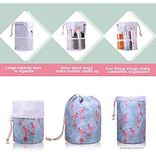 3 Sets Barrel Storage Bag Makeup Bag Tropical Summer Foldable Portable Drawstring Travel Cosmetic Bags Waterproof Barrel Makeup Bag for Women Girl ()