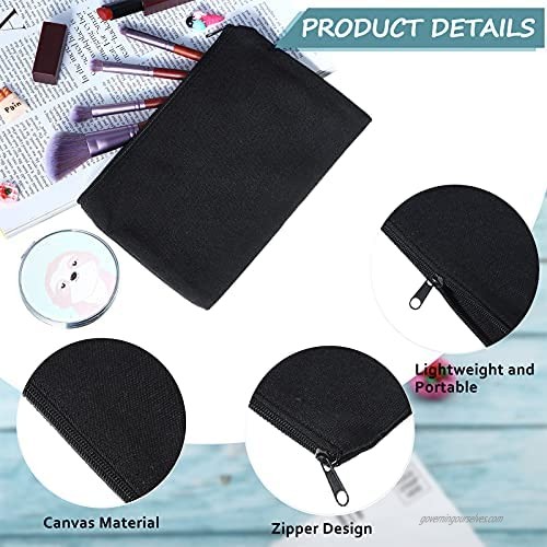 50 Pieces Canvas Cosmetic Bags Sublimation Canvas Makeup Bags with Zipper Pouch Bags Plain Makeup Pouch Blank DIY Craft Bags for Travel Stationery Cosmetic (Black)