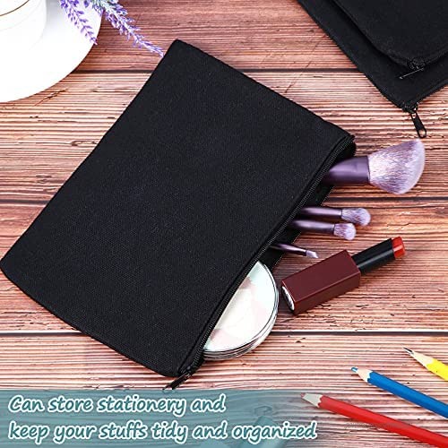 50 Pieces Canvas Cosmetic Bags Sublimation Canvas Makeup Bags with Zipper Pouch Bags Plain Makeup Pouch Blank DIY Craft Bags for Travel Stationery Cosmetic (Black)