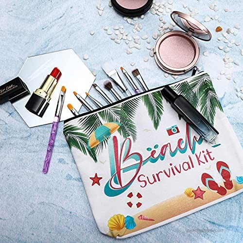 6 Pieces Beach Survival Kit Cosmetic Bags Makeup Bag Pen Pencil Case DIY Craft Bag Multipurpose Travel Pouches Toiletry Cases with Zipper for Women Girls Festive Party Present