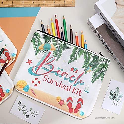 6 Pieces Beach Survival Kit Cosmetic Bags Makeup Bag Pen Pencil Case DIY Craft Bag Multipurpose Travel Pouches Toiletry Cases with Zipper for Women Girls Festive Party Present