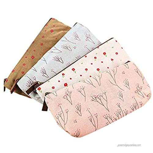 BAGTeck Makeup Bag/Travel Cosmetic bag，Coin Purse，Cute Floral Flower Canvas Zipper Pencil Cases  Multi-functional Cosmetic Makeup Bag lovely Flower Tree Fabric 4pcs set