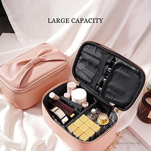BEGIN MAGIC Travel Makeup Bag Cute Organizer Bag Makeup Bag with Brush Organizer Bow-knot Handle Portable Waterproof Toiletry Pouch Make up Case - PINK