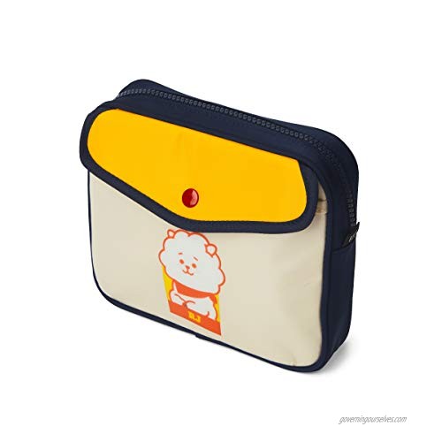 BT21 RJ Character Makeup Multi Pouch Cosmetic Bag Travel Toiletry Bag for Women and Girls Beige/Yellow