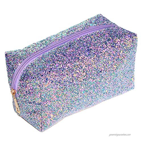 Colorful Glitter Shine Cosmetic Pouch Waterproof Zipper Handbag Carry Case Organizer Travel Case (purple)
