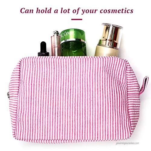 Cosmetic Bag Fashion Seersucker Makeup Pouch with Zipper Closure for Women(Pink)