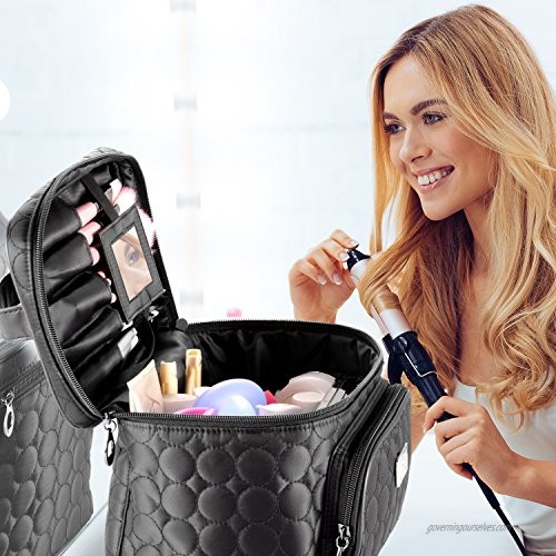 DRQ Travel Makeup Bag with Mirror-Multifunction Portable Toiletry Bag Large Cosmetic Make up Pouch Organizer for Women Cosmetic Duffle Weekender
