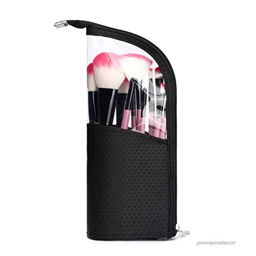HaloVa Cosmetic Bag  Toiletry Bag  Makeup Brush Holder  Travel Brushes Cup Case  Artist Pencil Pen Case Dust-proof Storage Pouch  Black  Transparent
