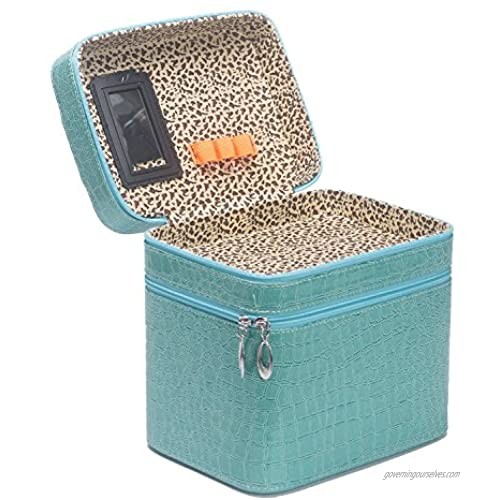 HOYOFO Mirror Double Layer Makeup Case Storage Bags Cases Set Cosmetic Bag Sky Blue