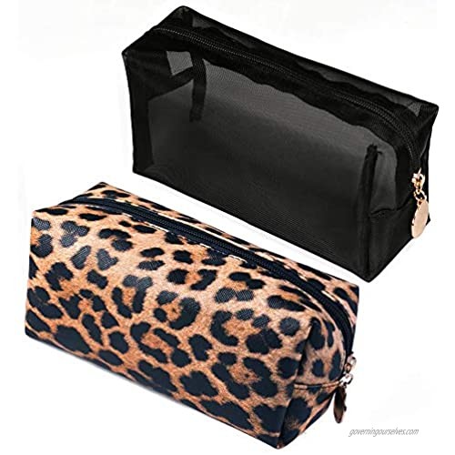 Jarrel 3Pcs Makeup Bag Set Travel Portable Cosmetic Bag - Clear & Leopard Print Pouch Waterproof Organizer Multifunction Case (3in1 Leopard Print)