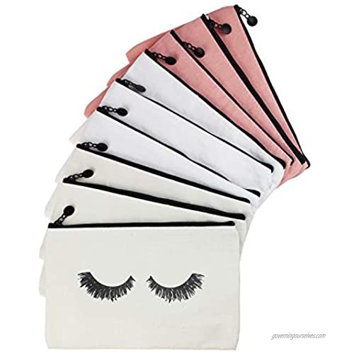 LJY 9 Pieces Eyelash Pattern Makeup Cosmetic Travel Pouches Toiletry Bag Cases with Zipper for Women and Girls  3 Colors