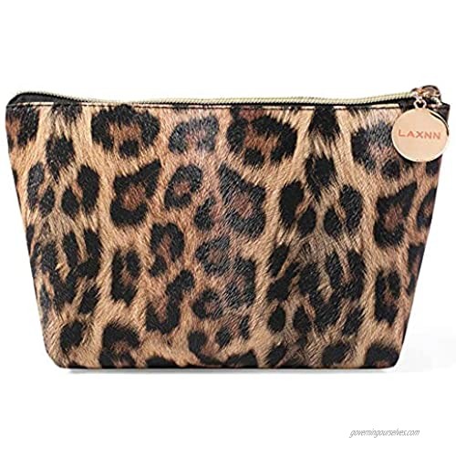 Makeup Bag Cosmetic Lipstick Cute Pouch Toiletry Travel bag and Brush Organizer Purse Handbag For Women  Leopard