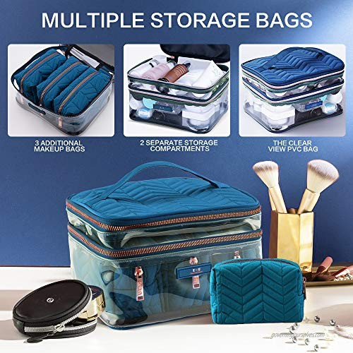 Makeup Bag Travel Makeup Cosmetic Bag Portable Toiletry for Women and Girls BLUE