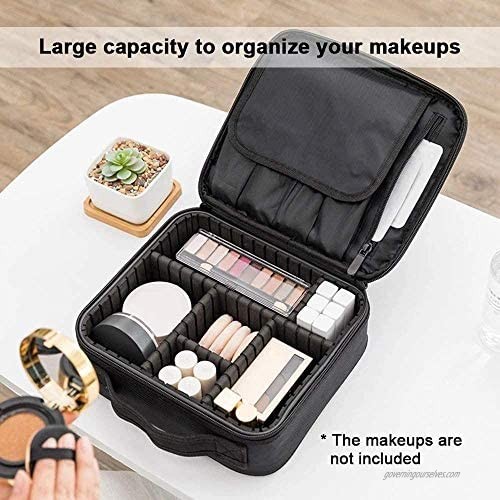 Makeup Organizer Bag Travel Makeup Train Case Organizer Portable Artist Storage Bag with Adjustable Dividers for Cosmetics Makeup Brushes Toiletry Jewelry Digital Accessories ，Black