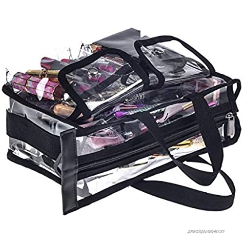 Medium Clear PVC Makeup Artist Set Bag Transparent Cosmetic Storage Bag Travel Make up Kits Organizer MUA Bag with Removable Shoulder Strap