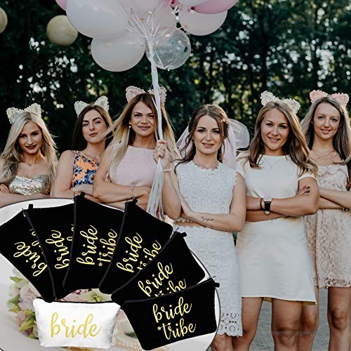 Pack of 8 Makeup Bags - 1 Bride Bag and 7 Bride Tribe Bags Bridal Shower Makeup Bag Sets Bachelorette Party Favors Bridesmaid Proposal Gifts Cosmetic Pouches for Women