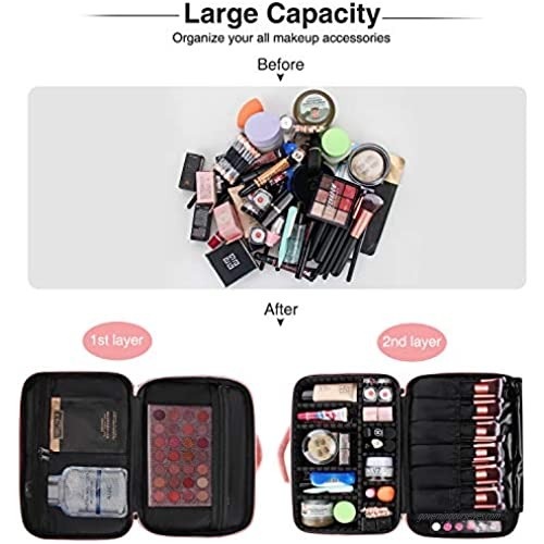 Relavel Makeup Case Travel Makeup Bag for Women Makeup Train Case Cosmetic Bag Toiletry Makeup Brushes Organizer Portable Travel Bag Artist Storage Bag with Adjustable Dividers (Pink) (medium s pink)
