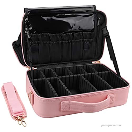 Relavel Makeup Case Travel Makeup Bag for Women Makeup Train Case Cosmetic Bag Toiletry Makeup Brushes Organizer Portable Travel Bag Artist Storage Bag with Adjustable Dividers (Pink) (medium  s pink)