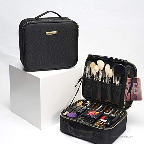 ROWNYEON Travel Makeup Bag Makeup Organizer Case Makeup Train Case Makeup Artist Bag Portable Cosmetic Bag Gift for Women with EVA Adjustable Dividers Small Black