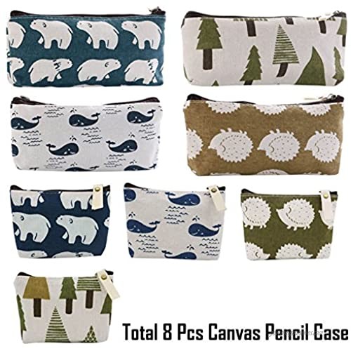 Selizo 8 Packs Canvas Pencil Pen Zipper Pouch Small Cosmetic Makeup Bags Forest and Animal Style