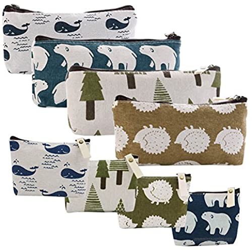 Selizo 8 Packs Canvas Pencil Pen Zipper Pouch Small Cosmetic Makeup Bags  Forest and Animal Style