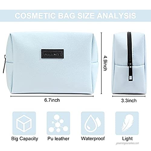 Small Makeup Bag For Purse MAANGE Travel Cosmetic Bag Makeup Pouch PU Leather Portable Versatile Zipper Pouch For Women (Blue)