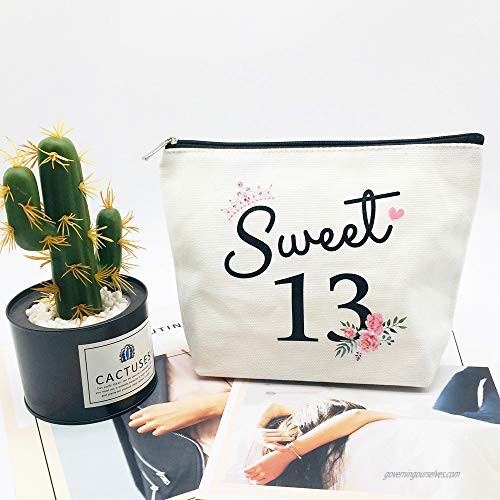 Sweet 13 Gifts for Girls 13th Birthday Gifts Ideas Best Friend Daughter Funny 13 Year Old Girls Sweet Thirteen Gifts for Teen Girls Cute Makeup Bag Celebrate Turning Thirteen