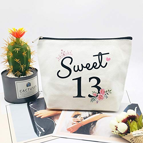 Sweet 13 Gifts for Girls 13th Birthday Gifts Ideas Best Friend Daughter Funny 13 Year Old Girls Sweet Thirteen Gifts for Teen Girls Cute Makeup Bag Celebrate Turning Thirteen