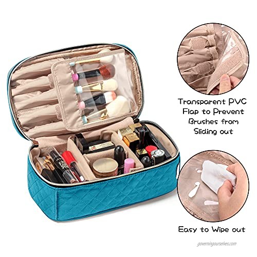 Teamoy Travel Makeup Brush Case Makeup Train Organizer Bag with Handle for Makeup Brushes(up to 9-inch) and Essentials Medium Teal(BAG ONLY)