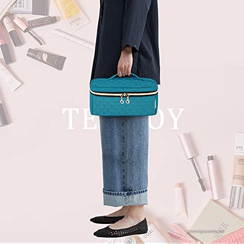 Teamoy Travel Makeup Brush Case Makeup Train Organizer Bag with Handle for Makeup Brushes(up to 9-inch) and Essentials Medium Teal(BAG ONLY)