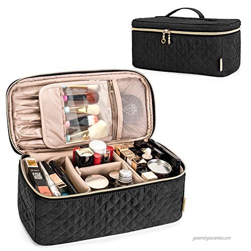 Teamoy Travel Makeup Brush Case  Makeup Train Organizer Bag with Handle for Makeup Brushes(up to 8-inch) and Essentials  Large  Black(BAG ONLY)