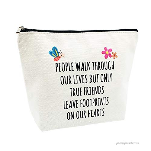 Thank You Friendship Gifts Best Friends Gifts for Women Birthday True Friends Leave Footprints on Our Hearts Makeup Bag for Teacher Nurse Classmate Coworker Going Away Gifts