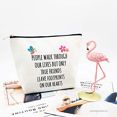 Thank You Friendship Gifts Best Friends Gifts for Women Birthday True Friends Leave Footprints on Our Hearts Makeup Bag for Teacher Nurse Classmate Coworker Going Away Gifts